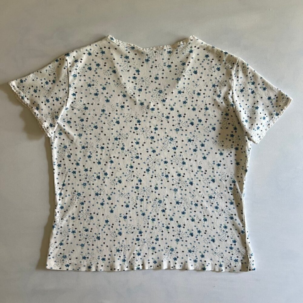 Basic Editions Ribbed White & Blue Flower Lace Trim Baby Tee - Picture 4 of 6
